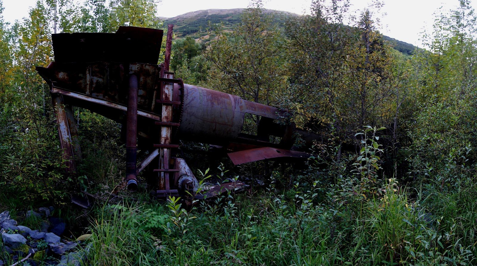 A grinder abandoned in a man-made channel along upper Mills Creek 4 miles from the Seward Highway