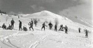 People on the slope's of the Manitoba ski area in the 1940s (Clarence 'Buster' McClellan)