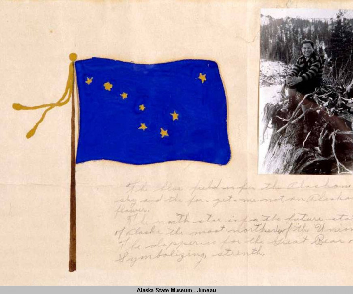 Benny Benson’s original submission for the flag competition. ASL-MS14-1, American Legion, Designs by School Children for Alaska’s Flag, Alaska State Library-Historical Collections.