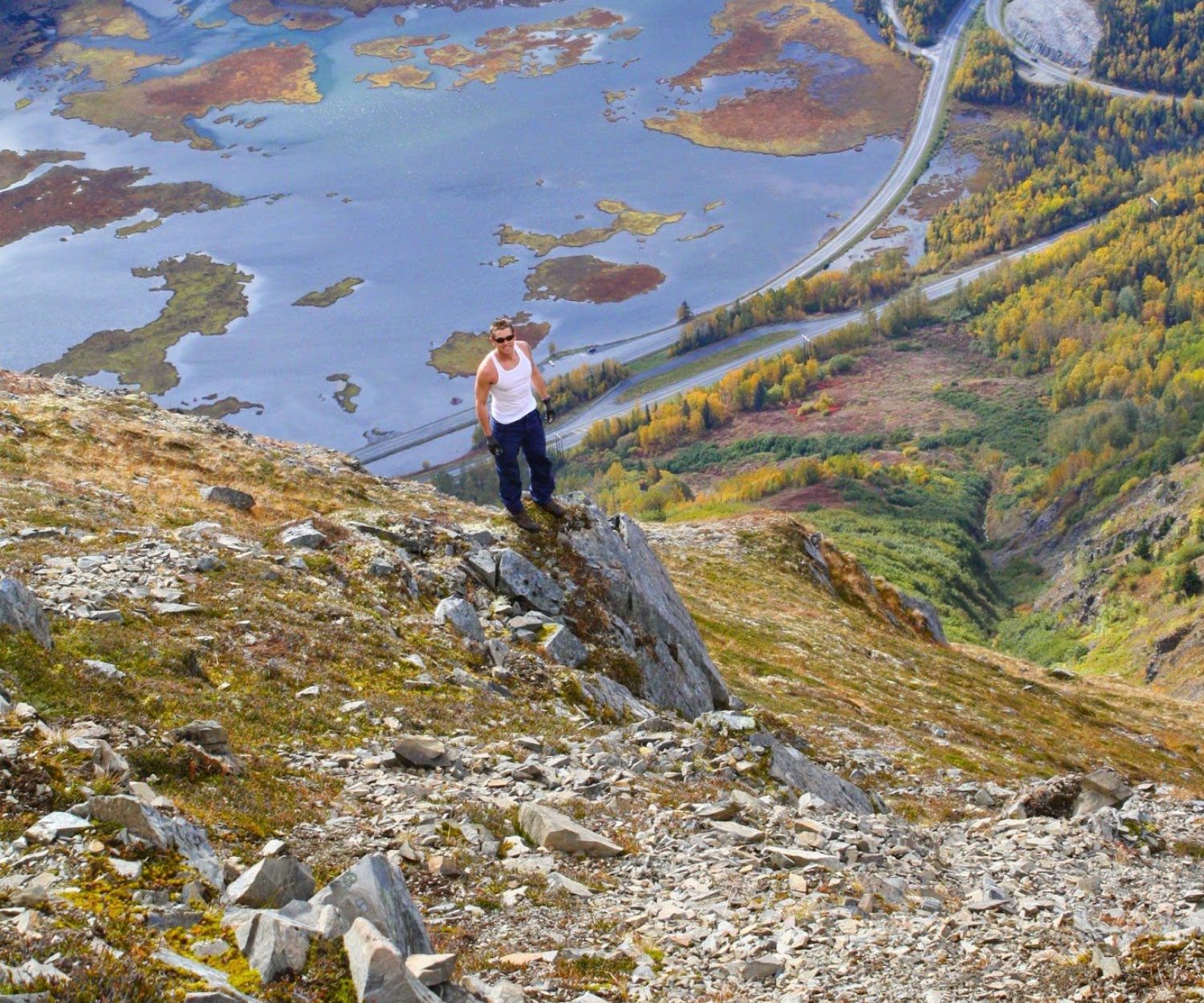 Hikers on the unnamed mountain just north of the lake gain a truer perspective on the lake's size