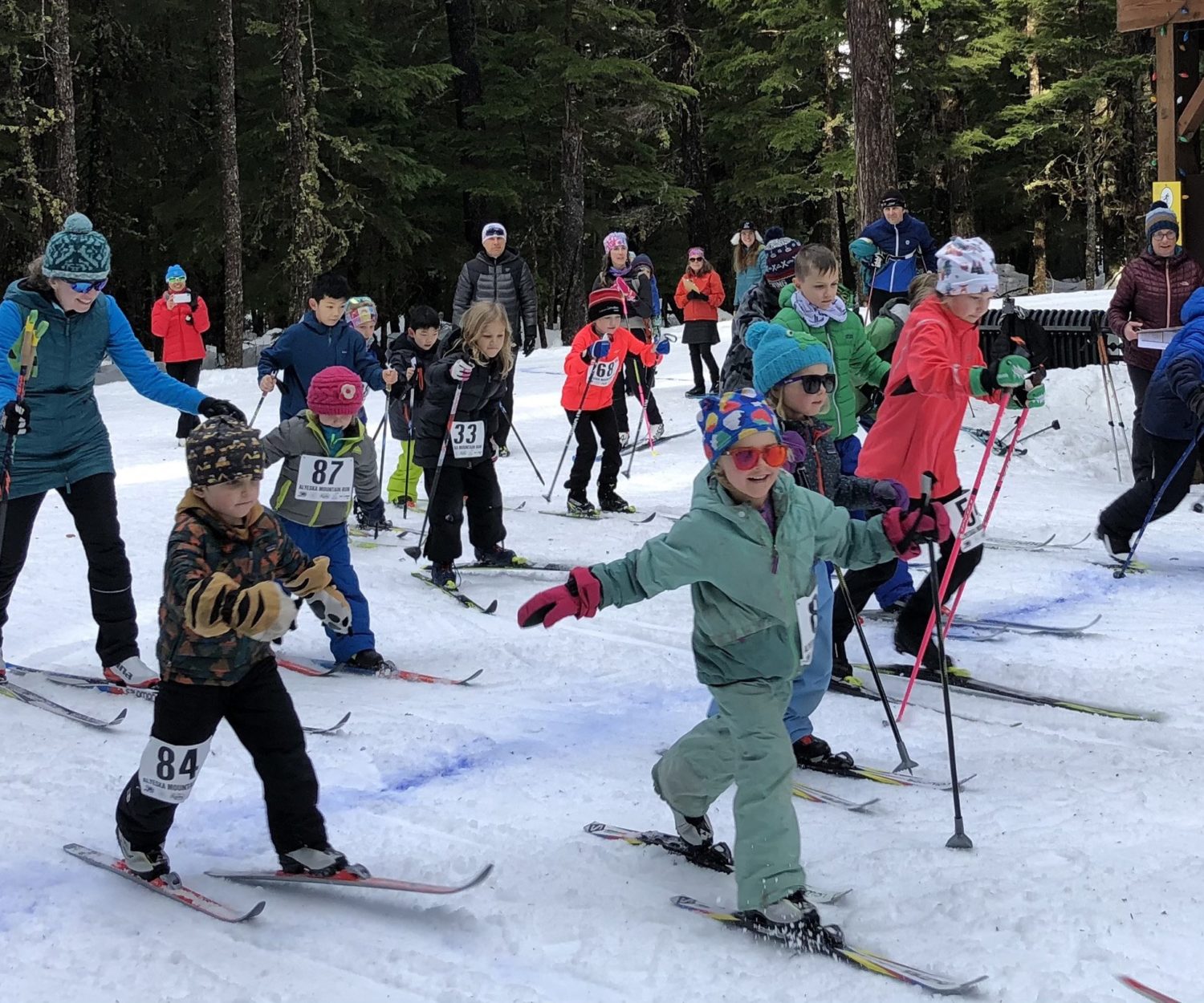 Kids at the start of the KMTA Classic 2k race in Girdwood, Alaska