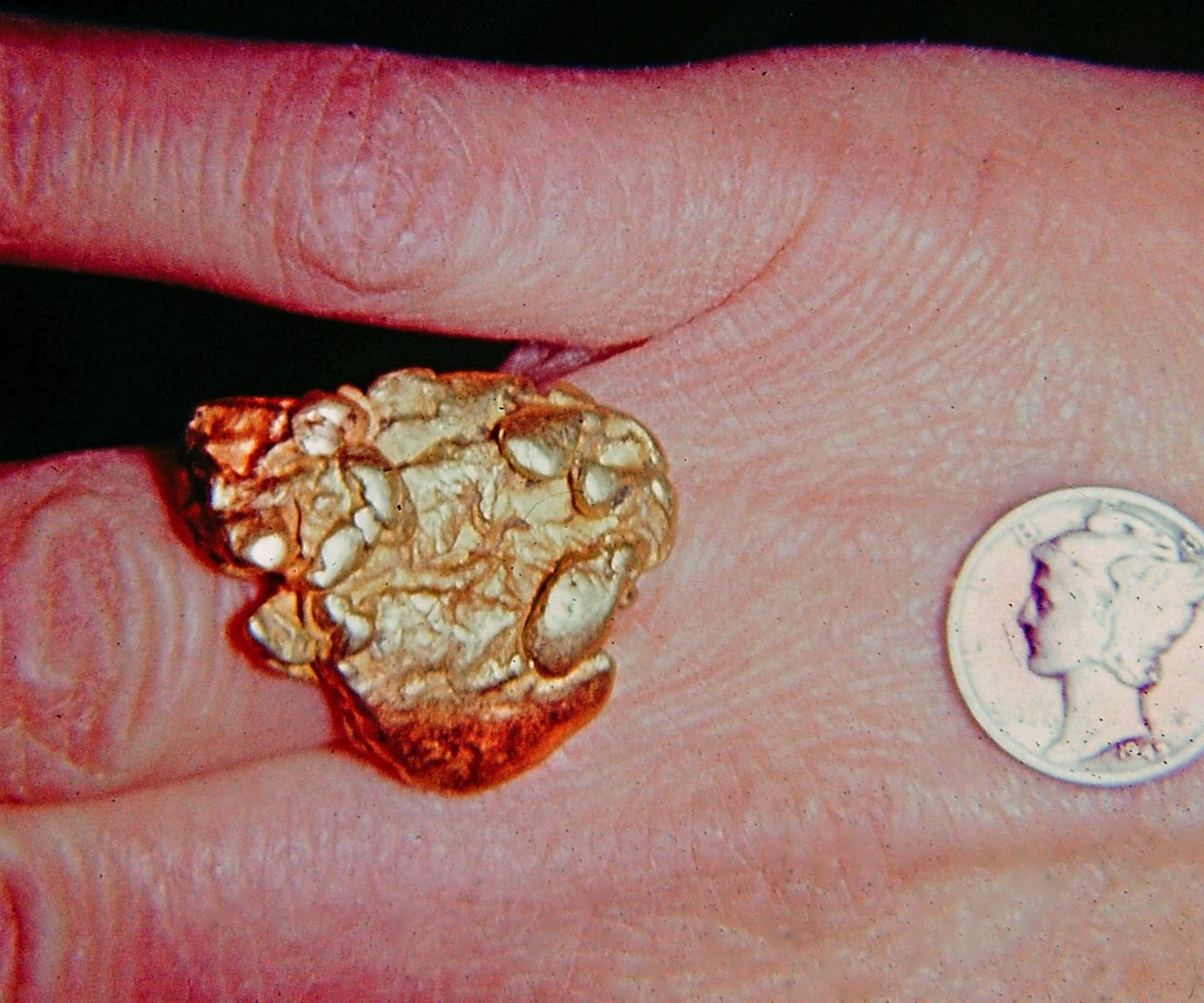 Big Jim's gold nugget & Mercury head dime 